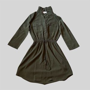 Junior’s Dark Green Collared Utility Dress